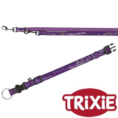 Trixie Set Halsband L-XL und Leine 2m 3fach verstell. lila This is the boss Hund