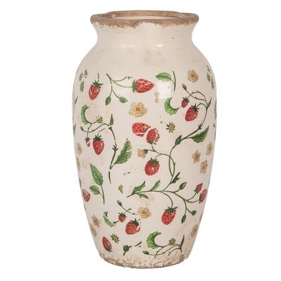 Clayre & Eef Vase Ø 16x27 cm Beige Rot Keramik Erdbeeren (Gr. Ø 16x27 cm)