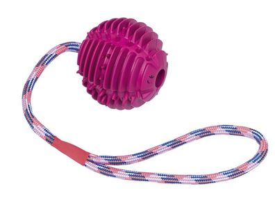 Nobby Vollgummi Ball mit SeilBall: 7,5 cm; Seil: 30 cm Hund Spielzeug Kauen