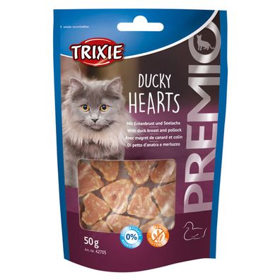 Trixie Premio Hearts, Entenbrust/Seelachs 50 g, Katzensnack Kau Snack Leckerli