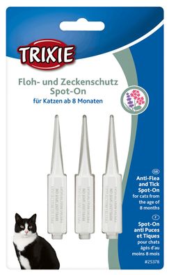 TRIXIE Spot On Floh-u. Zeckenschutz 3 x 1 ml Flöhe Zecken Milben Katze 8 Monate