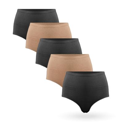 Damen Hüftslip 5er Pack - Schwarz / Beige