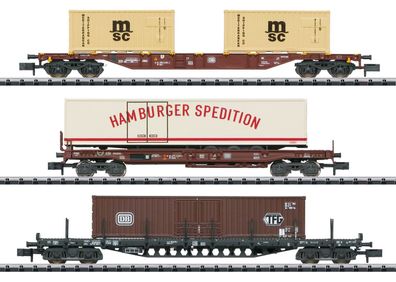 Trix 18702 3-teiliges Güterwagen-Set Containerverk Spur N