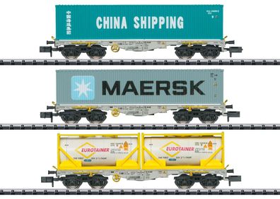 Trix 18703 3-tlg. Containertragwagen-Set Sgmmns 190 Spur N