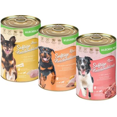 18 x 400 g Lecker. Pet® Gino's, Josie's & Luna's Saftige Fleischmahlzeit