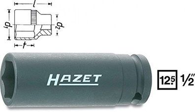 HAZET Steckschlüsseleinsatz 1/2", 6-kant, lange Au 17 mm