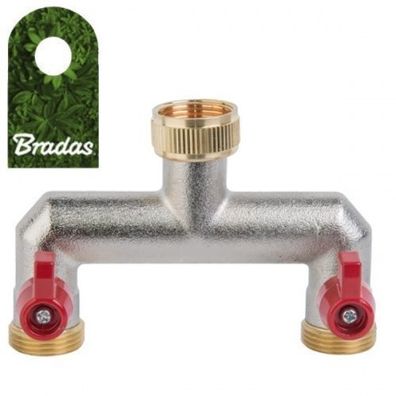 2-Wege Verteiler mit Absperrhähnen für Auslaufventile Messing 3/4" Bradas 4641