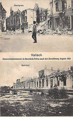 Kalisch Russisch - Polen Bahnhof, Marktplatz nach der Zerstörung 1914