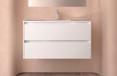 Salgar Noja Unterschrank 1000 2 Schubladen + Waschbecken White Gloss