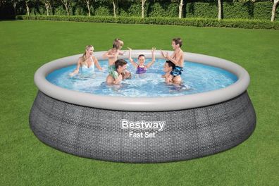 Fast Setâ?¢ Aufstellpool-Set mit Filterpumpe ß 457 x 107 cm, Rattan-Optik (Schiefergr