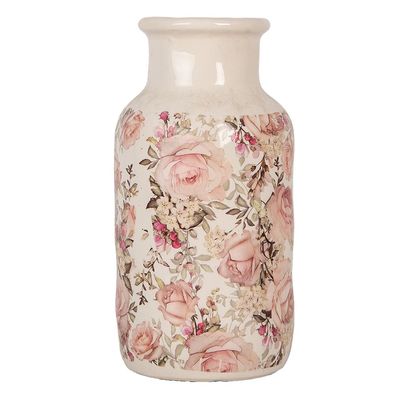 Clayre & Eef Vase Ø 14x26 cm Beige Keramik Blumen (Gr. Ø 14x26 cm)