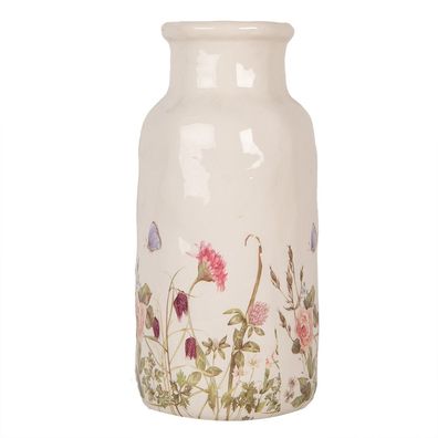 Clayre & Eef Vase Ø 15x32 cm Beige Keramik Blumen (Gr. Ø 15x32 cm)