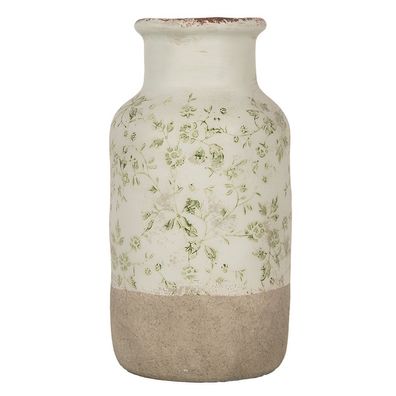 Clayre & Eef Vase Ø 14x26 cm Grün Keramik Blumen (Gr. Ø 14x26 cm)