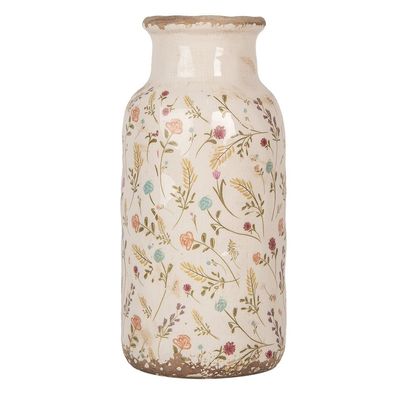 Clayre & Eef Vase Ø 15x32 cm Beige Keramik Blumen (Gr. Ø 15x32 cm)