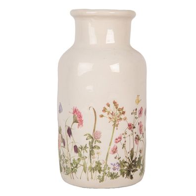 Clayre & Eef Vase Ø 14x26 cm Beige Keramik Blumen (Gr. Ø 14x26 cm)