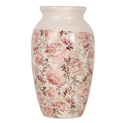 Clayre & Eef Vase Ø 16x27 cm Beige Keramik Blumen (Gr. Ø 16x27 cm)