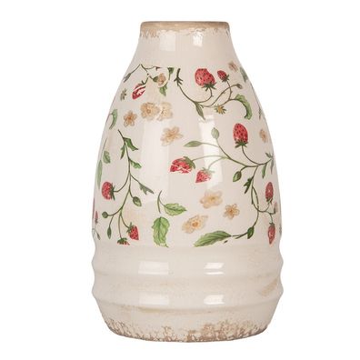 Clayre & Eef Vase Ø 17x27 cm Beige Keramik Erdbeeren (Gr. Ø 17x27 cm)