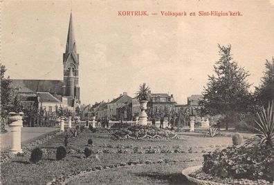 Kortrijk Volkspark en Sint-Eligius'kerk Feldpostkarte AK 1916