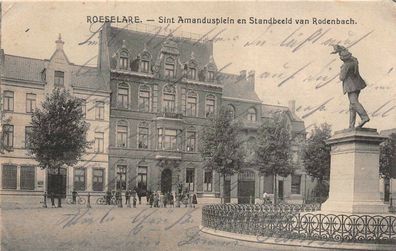 Roeselare Sint Amandusplein en Standbeeld van Rodenbach Feldpostkarte AK 1915