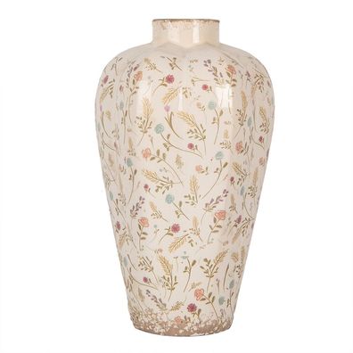 Clayre & Eef Vase Ø 24x40 cm Beige Keramik Blumen (Gr. Ø 24x40 cm)