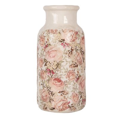 Clayre & Eef Vase Ø 15x32 cm Beige Keramik Blumen (Gr. Ø 15x32 cm)