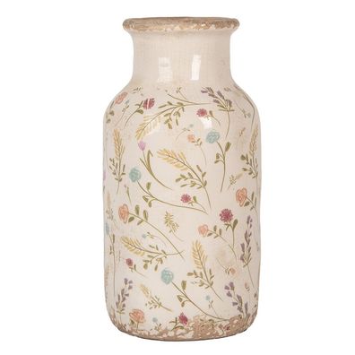 Clayre & Eef Vase Ø 14x26 cm Beige Keramik Blumen (Gr. Ø 14x26 cm)