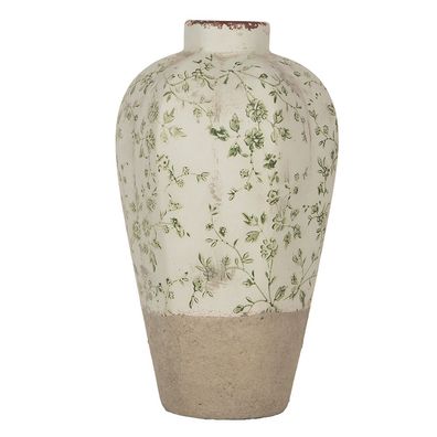 Clayre & Eef Vase Ø 17x29 cm Grün Keramik Blumen (Gr. Ø 17x29 cm)