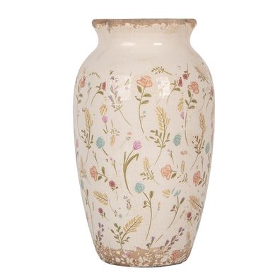 Clayre & Eef Vase Ø 16x27 cm Beige Keramik Blumen (Gr. Ø 16x27 cm)