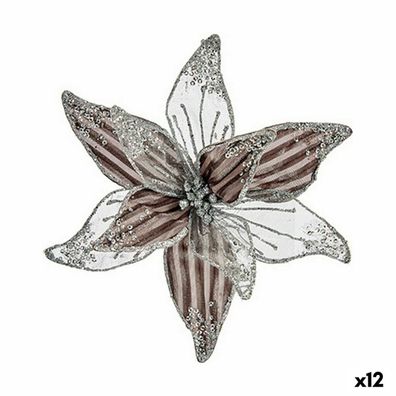 Dekorative Blume Silberfarben Kunststoff 25 x 25 x 7 cm (12 Stück)