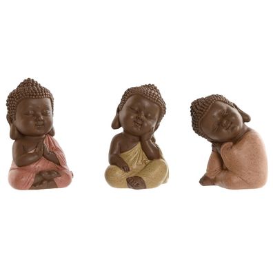 Deko-Figur Home ESPRIT Orange Koralle Neongrün Harz Buddha Orientalisch 8 x 8 x 12,5