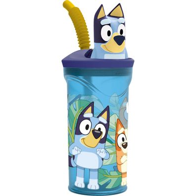 Becher mit Strohhalm Bluey Himmelsblau PVC 3D 360 ml