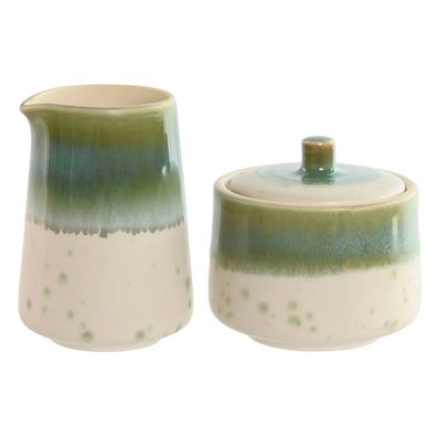 Milchkännchen und Zuckerdose Home ESPRIT Weiß grün Porzellan 250 ml 9 X 9 X 8,4 cm 2