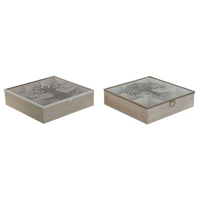 Teebox Home ESPRIT Braun Beige Metall Kristall Holz MDF 24 x 24 x 6,5 cm (2 Stück)