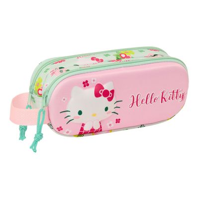 Zweifaches Mehrzweck-Etui Hello Kitty grün Rosa 21 x 8 x 6 cm 3D