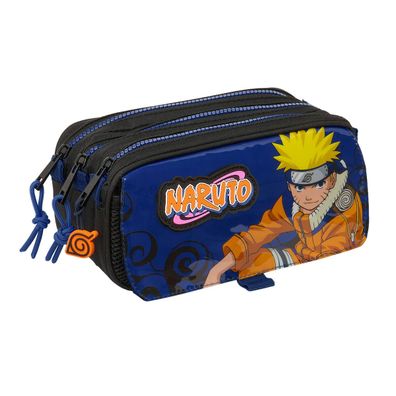 Dreifaches Mehrzweck-Etui Naruto Ninja Blau Schwarz 21,5 x 10 x 8 cm