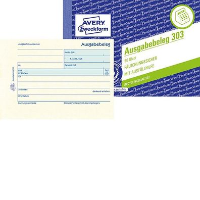 Avery Zweckform® 303 303 Ausgabebeleg mit Dokumentendruck, DIN A6 quer, fälschungs