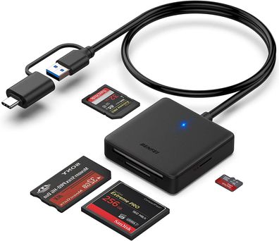 4-in-1 Speicherkartenleser mit USB-C/USB 3.0 für SD, Micro SD, MS und CF Karten