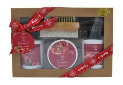 Aurora Granatapfel Geschenkset: 150 ml Duschgel + 150g Seife + 50 ml Peeling + Bérste