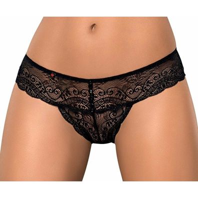 Obsessive Sexy String mit breitem Gürtel aus Spitze, Schwarz, Größe L/XL