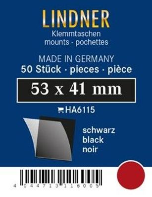 Lindner ha6115 50er Packung Zuschnitte 53 mm x 41 mm Unterfolie schwarz