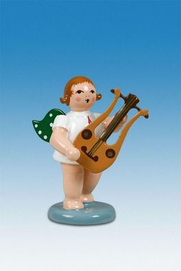 Holzfigur Engel mit Lyragitarre ohne Krone Höhe 6cm NEU Holzengel Instrument Seif