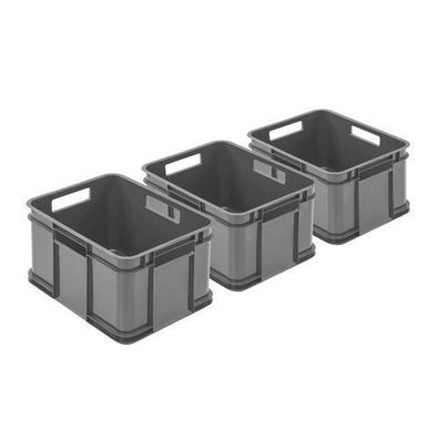 3x Euro Stapelbox Bruno Eco Grau Stapelkasten 16L Transport Eurobehälter