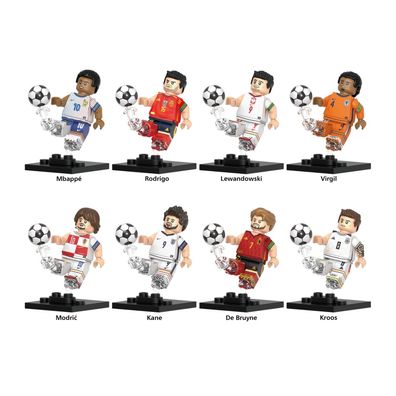 Set mit 8 Fußballstar-Figuren, Bausteinen, Kinderspielzeug mit Sockel