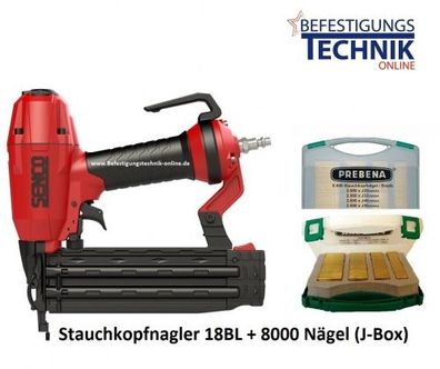 Senco FinishPro18BL 15-50mm Druckluftnagler + Prebena J-Box Stauchkopfnägel 2xr-j50 B
