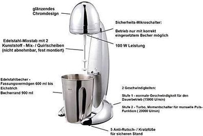 Mixer Milchshake Chromdesign Milchshaker elektrisch 100W, Becher 600ml JUNG CM01