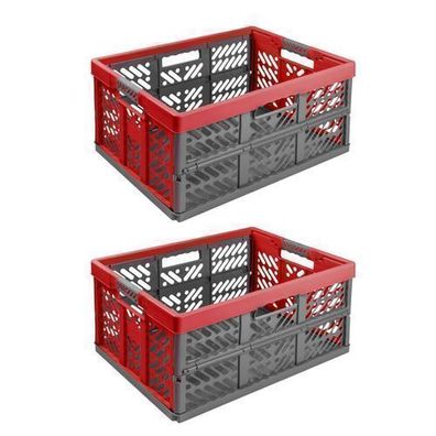 2x Stabile Profi Klappbox 45L 54x37x28cm Einkaufskiste klappbar Soft-Griffe Rot