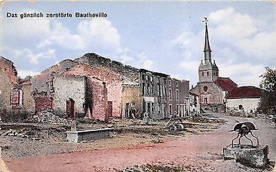 Zerstörte Bautheville Farb Postkarte Feldzug 1914 - 15