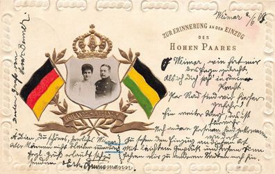 Erinnerung an den Einzug des Hohen Paares Adel Postkarte Geprägt AK 1909