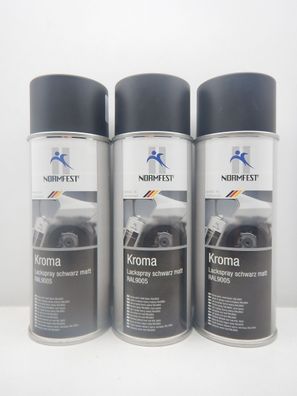 3x KROMA Lackspray LACK SPRAY Schwarz MATT RAL9005 Autolack 400ML