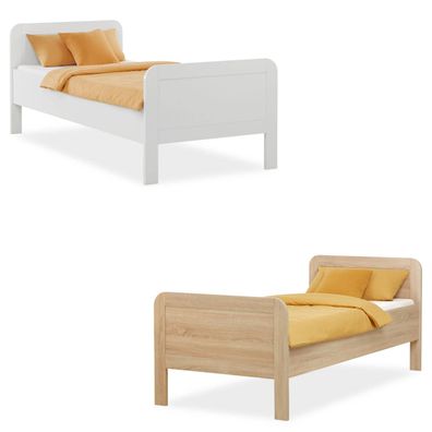 Komfortbett 90x200 Seniorenbett Weiß Eiche Natur Höhenverstellbar Holzbett Einzelb